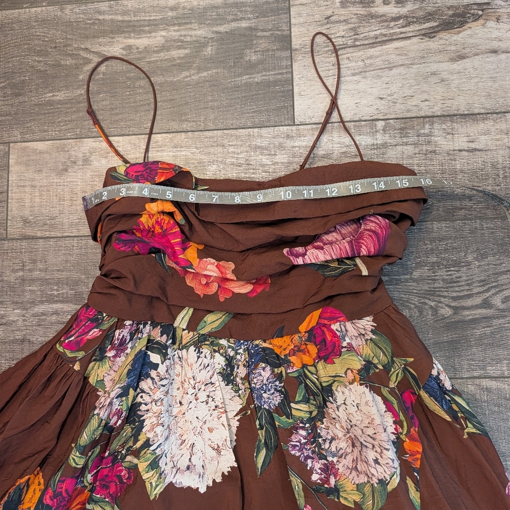 Maeve Floral Brown Mini Dress Size M - Picture 10 of 12